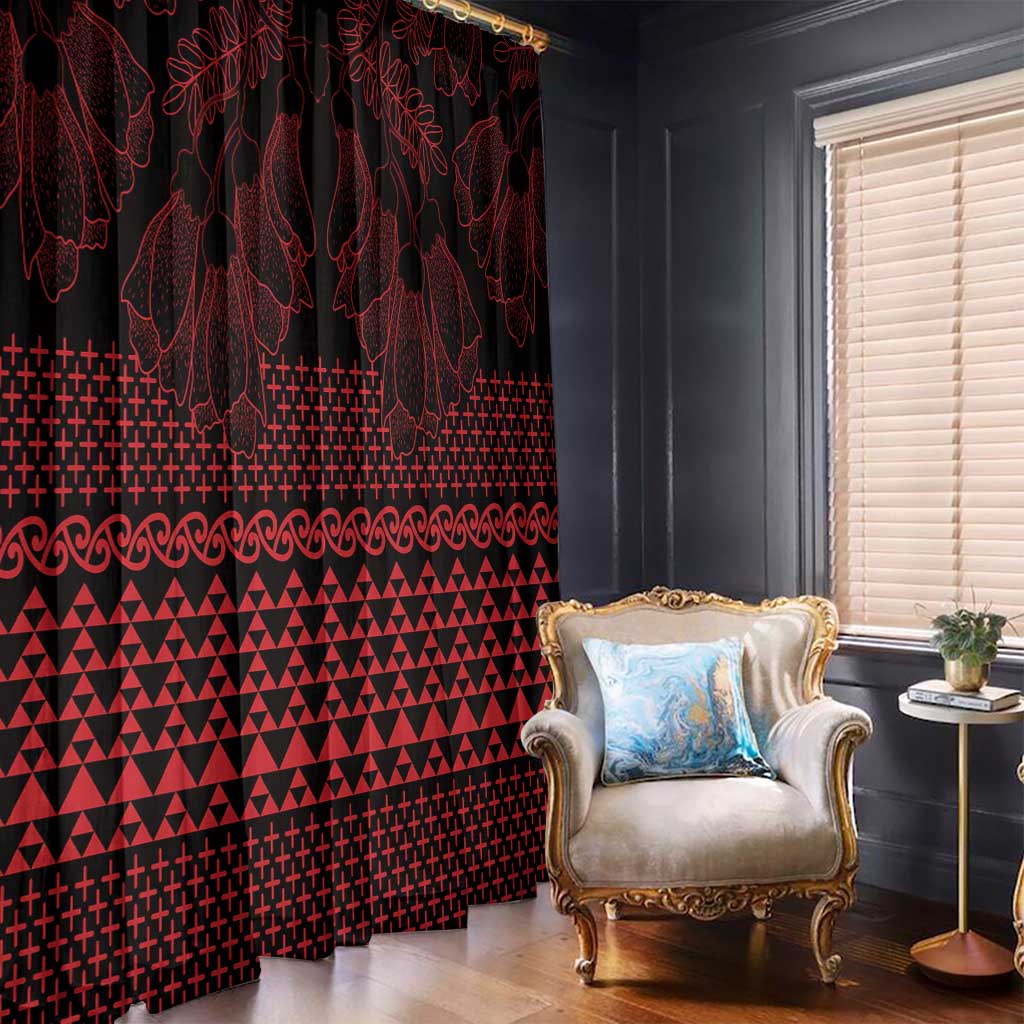 Red Taniko Kowhaiwhai Tukutuku Motif Window Curtain LT9 - Polynesian Pride