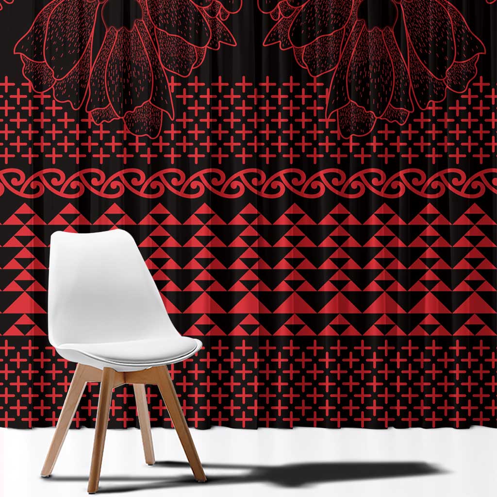 Red Taniko Kowhaiwhai Tukutuku Motif Window Curtain LT9 - Polynesian Pride