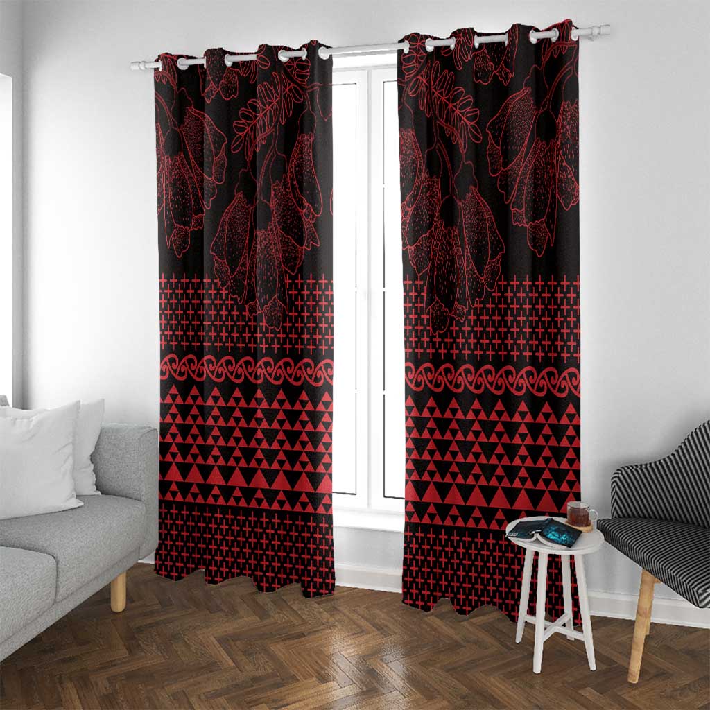 Red Taniko Kowhaiwhai Tukutuku Motif Window Curtain LT9 With Grommets Red - Polynesian Pride