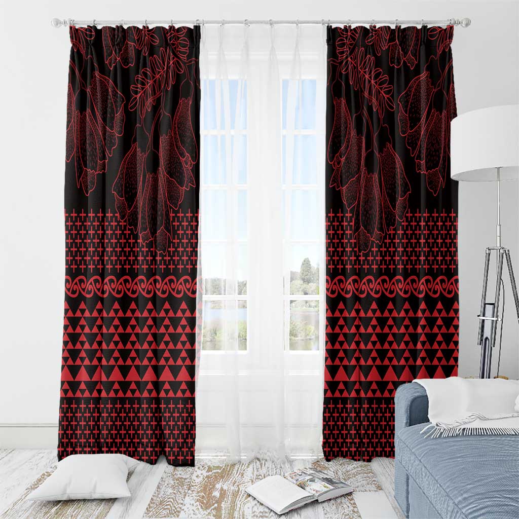 Red Taniko Kowhaiwhai Tukutuku Motif Window Curtain LT9 - Polynesian Pride