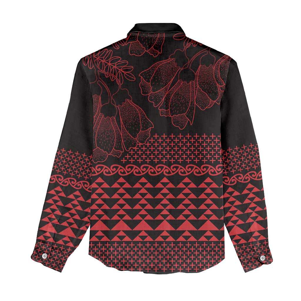 Red Taniko Kowhaiwhai Tukutuku Motif Women Casual Shirt