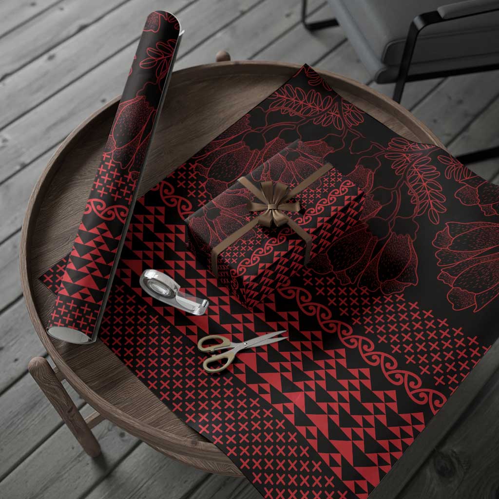 Red Taniko Kowhaiwhai Tukutuku Motif Wrapping Paper LT9 - Polynesian Pride