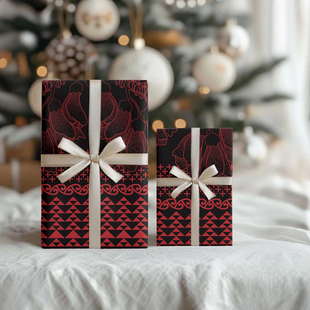 Red Taniko Kowhaiwhai Tukutuku Motif Wrapping Paper LT9 - Polynesian Pride