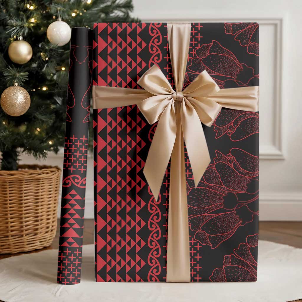 Red Taniko Kowhaiwhai Tukutuku Motif Wrapping Paper LT9 - Polynesian Pride