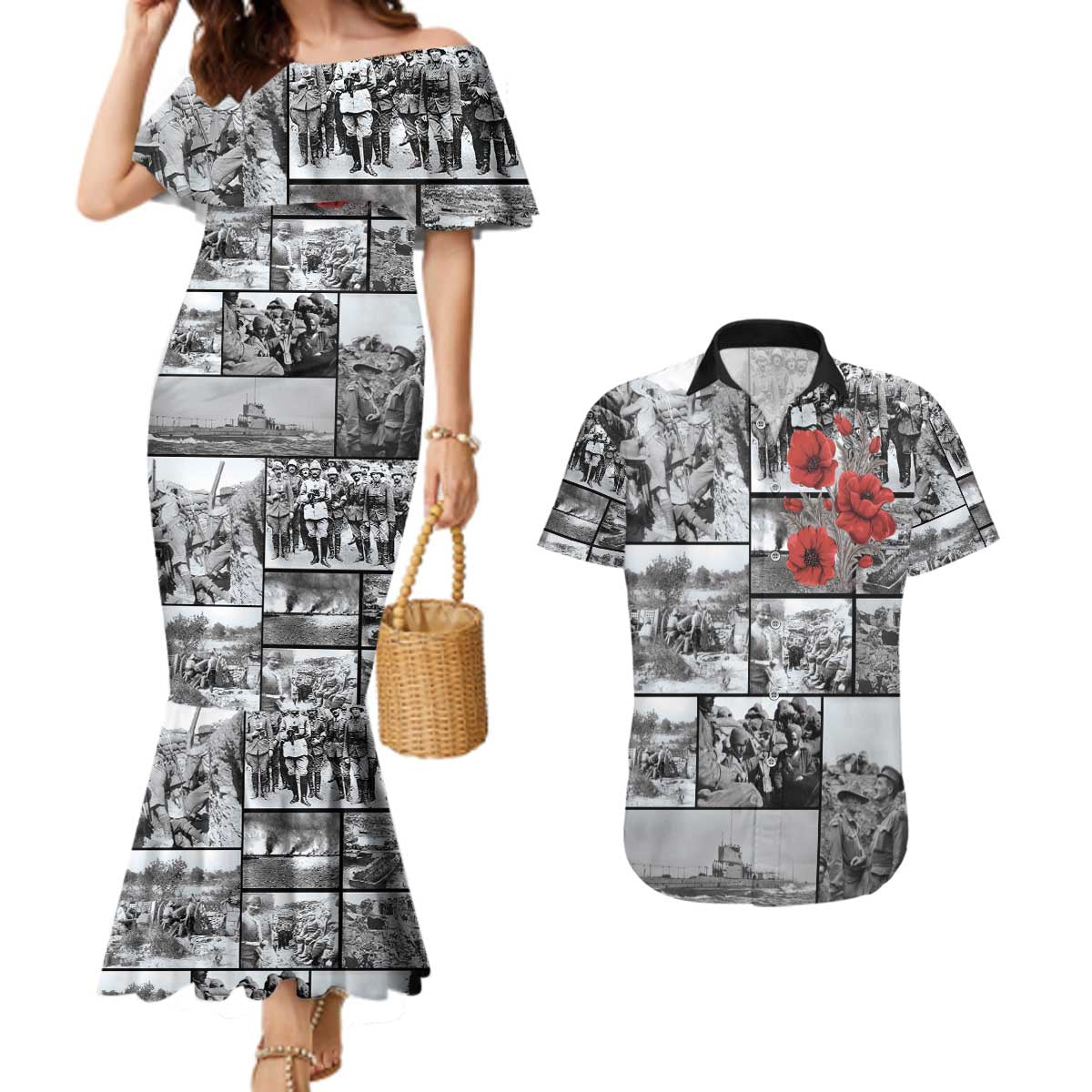 ANZAC Day Gallipoli Campaign Couples Matching Mermaid Dress and Hawaiian Shirt To The End They Remain LT9 Black - Polynesian Pride