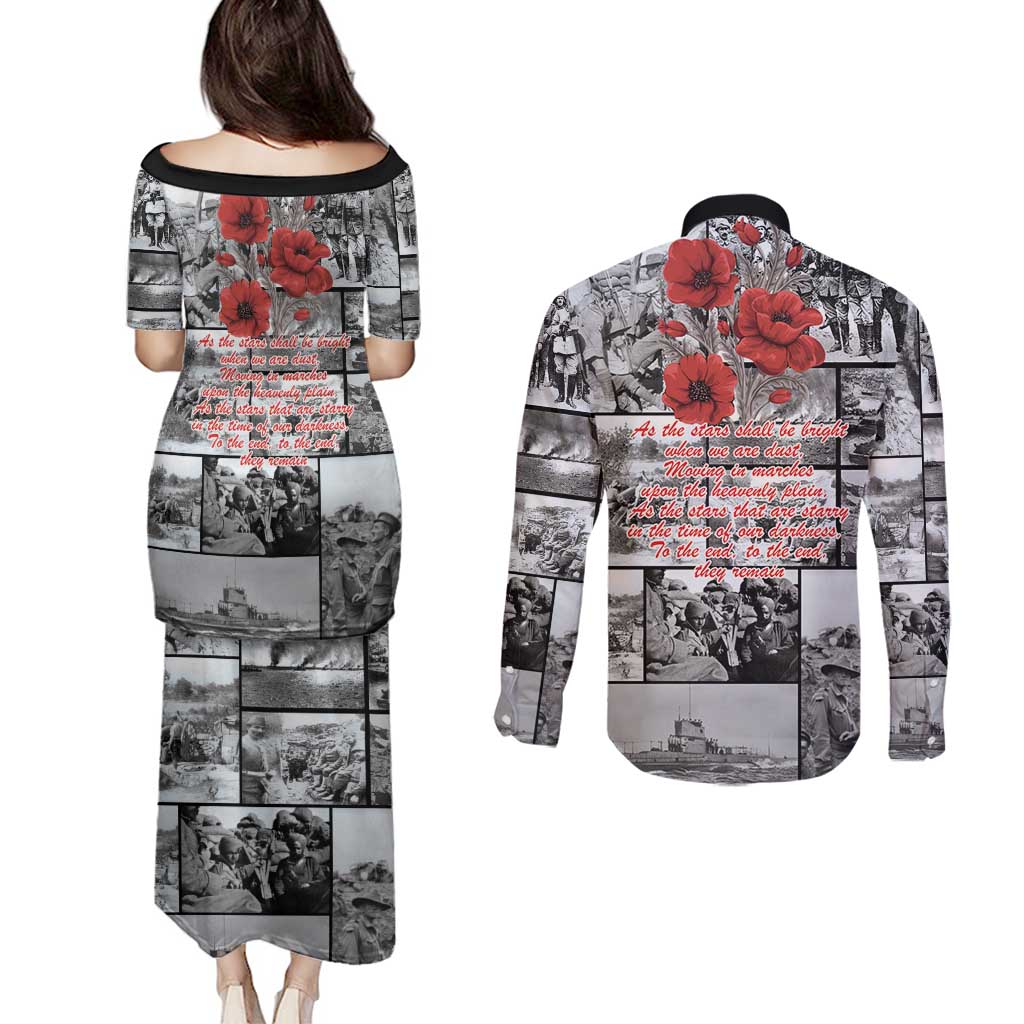 ANZAC Day Gallipoli Campaign Couples Matching Puletasi and Long Sleeve Button Shirt To The End They Remain