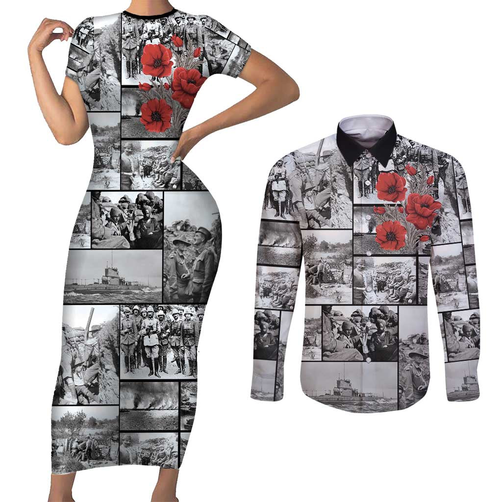 ANZAC Day Gallipoli Campaign Couples Matching Short Sleeve Bodycon Dress and Long Sleeve Button Shirt To The End They Remain LT9 Black - Polynesian Pride