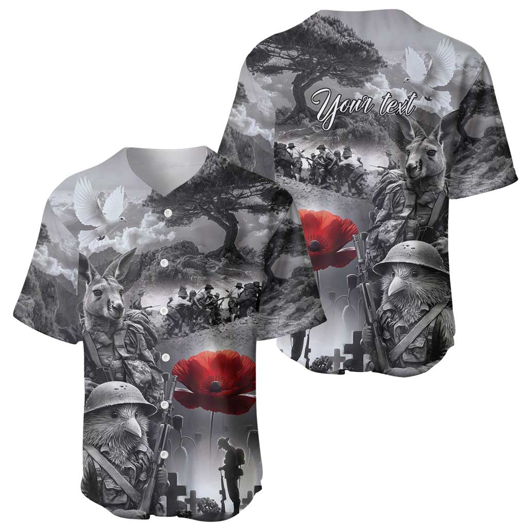 Black ANZAC Day The Battle of Lone Pine Baseball Jersey Kiwi-Kangaroo Soldier Lest We Forget