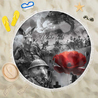 Black ANZAC Day The Battle of Lone Pine Beach Blanket Kiwi-Kangaroo Soldier Lest We Forget LT9 One Size 150cm Black - Polynesian Pride