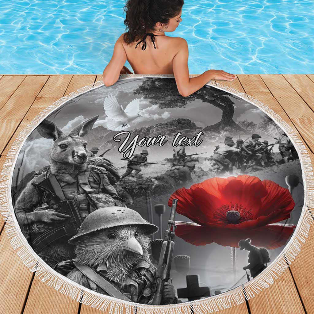 Black ANZAC Day The Battle of Lone Pine Beach Blanket Kiwi-Kangaroo Soldier Lest We Forget LT9 - Polynesian Pride