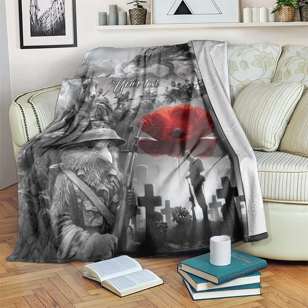Black ANZAC Day The Battle of Lone Pine Blanket Kiwi-Kangaroo Soldier Lest We Forget LT9 Black - Polynesian Pride