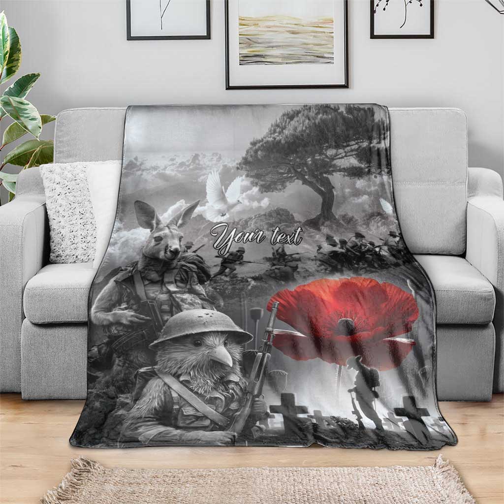 Black ANZAC Day The Battle of Lone Pine Blanket Kiwi-Kangaroo Soldier Lest We Forget LT9 - Polynesian Pride