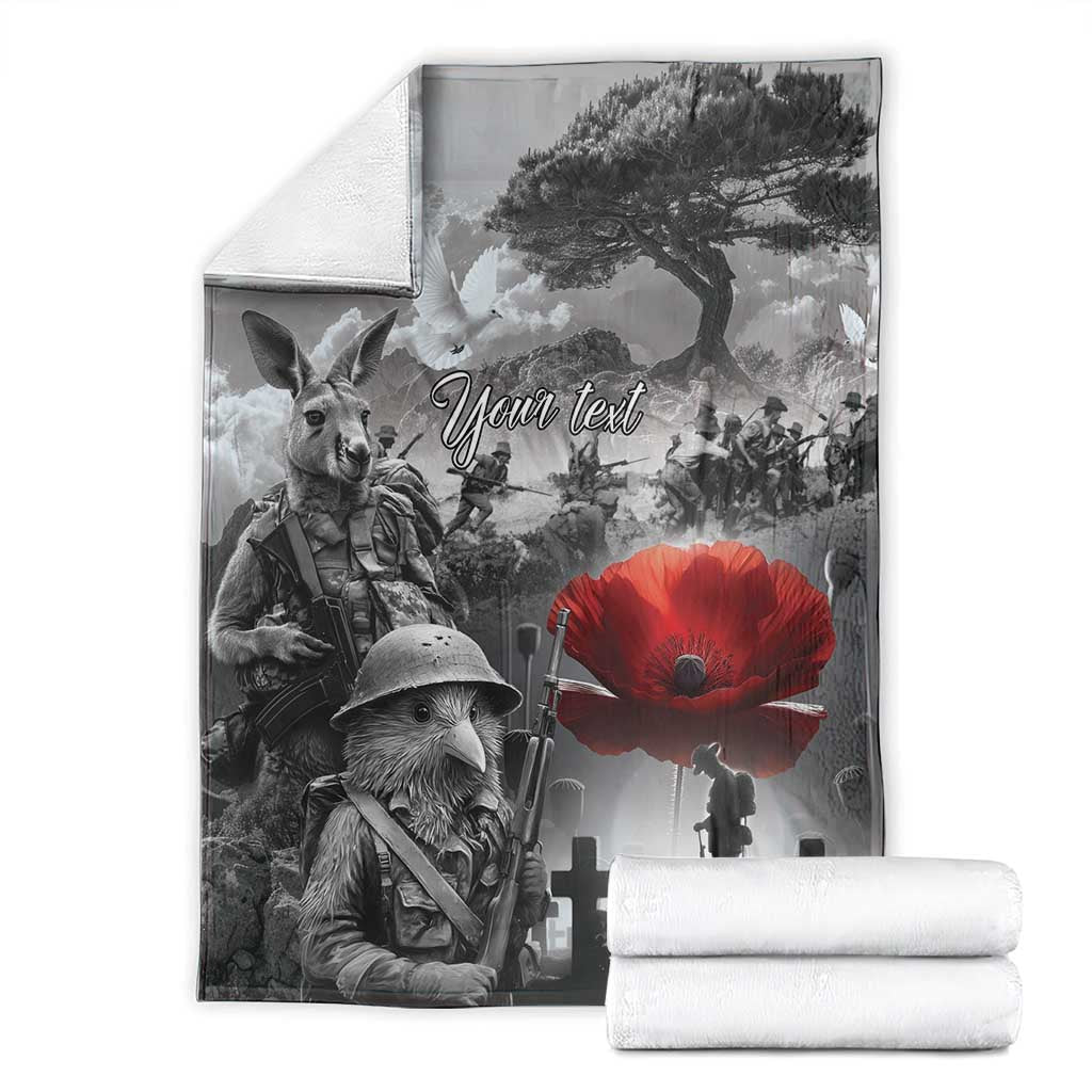 Black ANZAC Day The Battle of Lone Pine Blanket Kiwi-Kangaroo Soldier Lest We Forget LT9 - Polynesian Pride