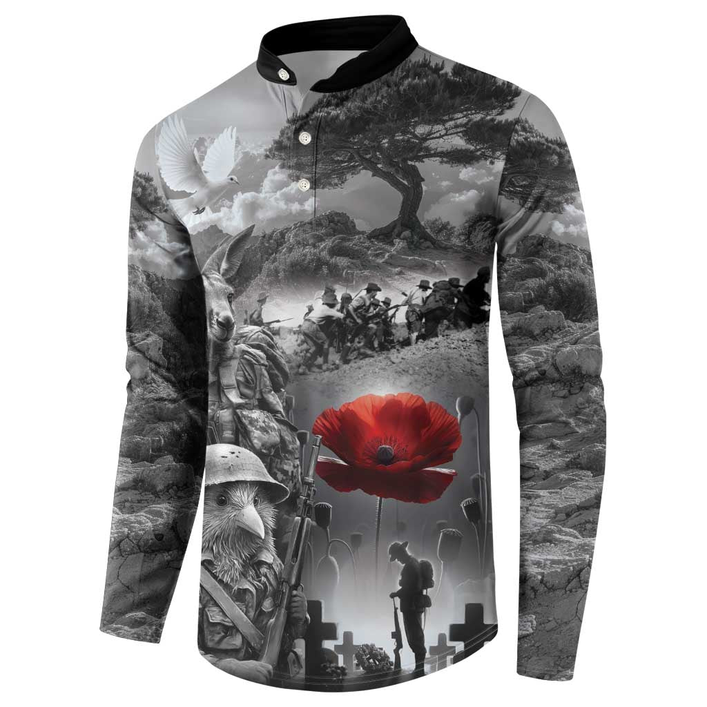Black ANZAC Day The Battle of Lone Pine Button Sweatshirt Kiwi-Kangaroo Soldier Lest We Forget LT9 - Polynesian Pride