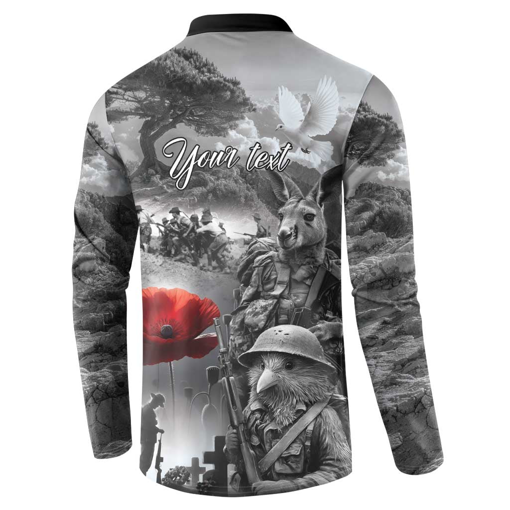 Black ANZAC Day The Battle of Lone Pine Button Sweatshirt Kiwi-Kangaroo Soldier Lest We Forget LT9 - Polynesian Pride