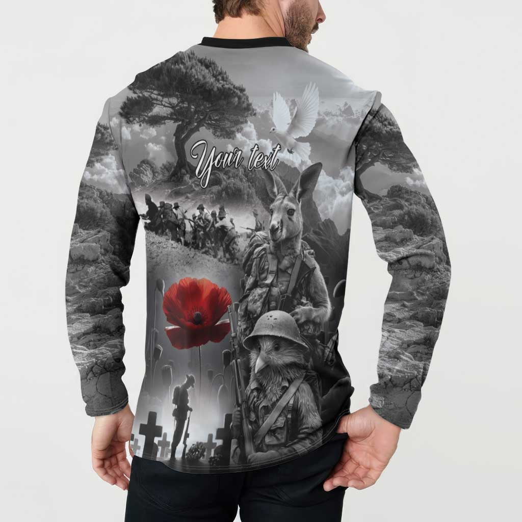 Black ANZAC Day The Battle of Lone Pine Button Sweatshirt Kiwi-Kangaroo Soldier Lest We Forget LT9 - Polynesian Pride