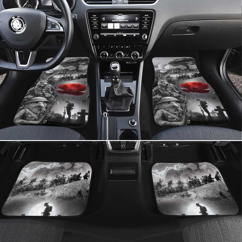 Black ANZAC Day The Battle of Lone Pine Car Mats Kiwi-Kangaroo Soldier Lest We Forget LT9 Set 4pcs Black - Polynesian Pride