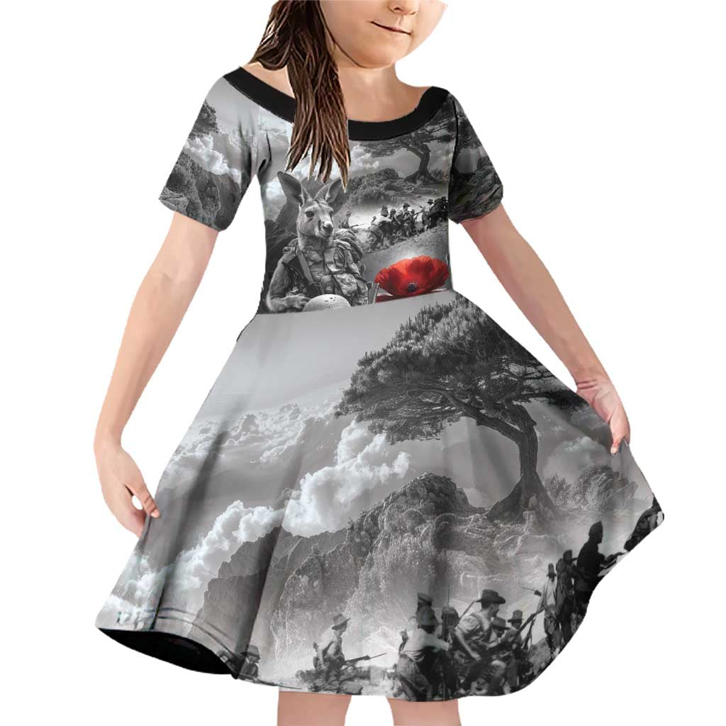 Black ANZAC Day The Battle of Lone Pine Family Matching Off Shoulder Short Dress and Hawaiian Shirt Kiwi-Kangaroo Soldier Lest We Forget