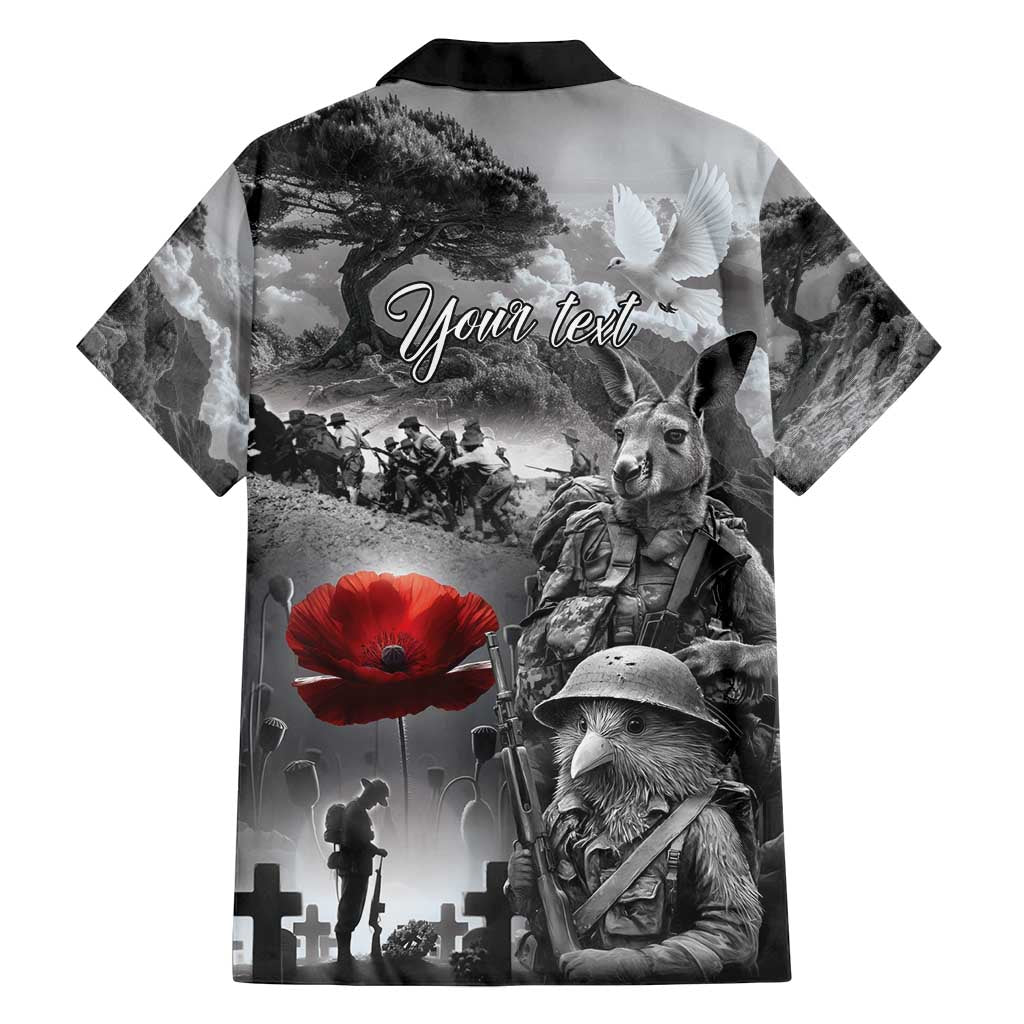 Black ANZAC Day The Battle of Lone Pine Family Matching Off Shoulder Short Dress and Hawaiian Shirt Kiwi-Kangaroo Soldier Lest We Forget
