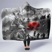 Black ANZAC Day The Battle of Lone Pine Hooded Blanket Kiwi-Kangaroo Soldier Lest We Forget LT9 One Size Black - Polynesian Pride