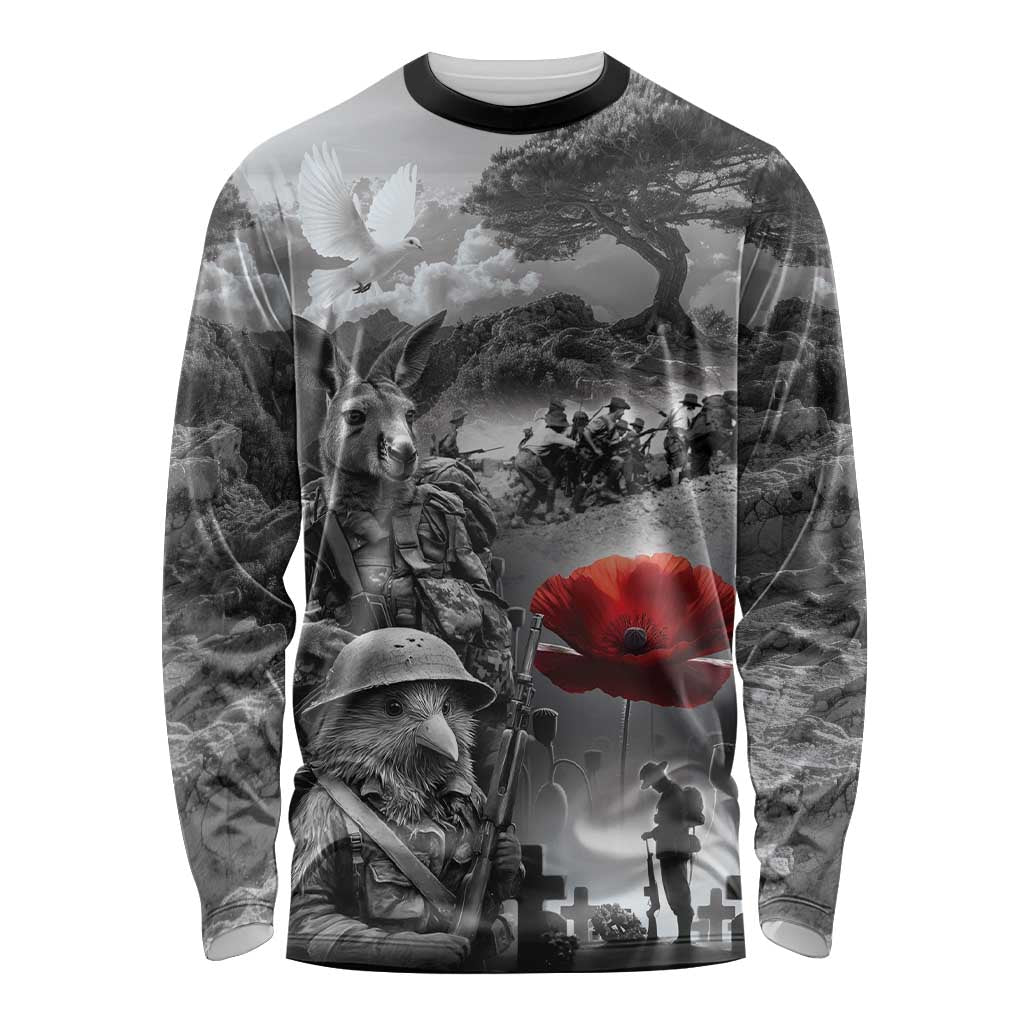 Black ANZAC Day The Battle of Lone Pine Long Sleeve Shirt Kiwi-Kangaroo Soldier Lest We Forget LT9 Unisex Black - Polynesian Pride