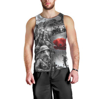 Black ANZAC Day The Battle of Lone Pine Men Tank Top Kiwi-Kangaroo Soldier Lest We Forget LT9 - Polynesian Pride