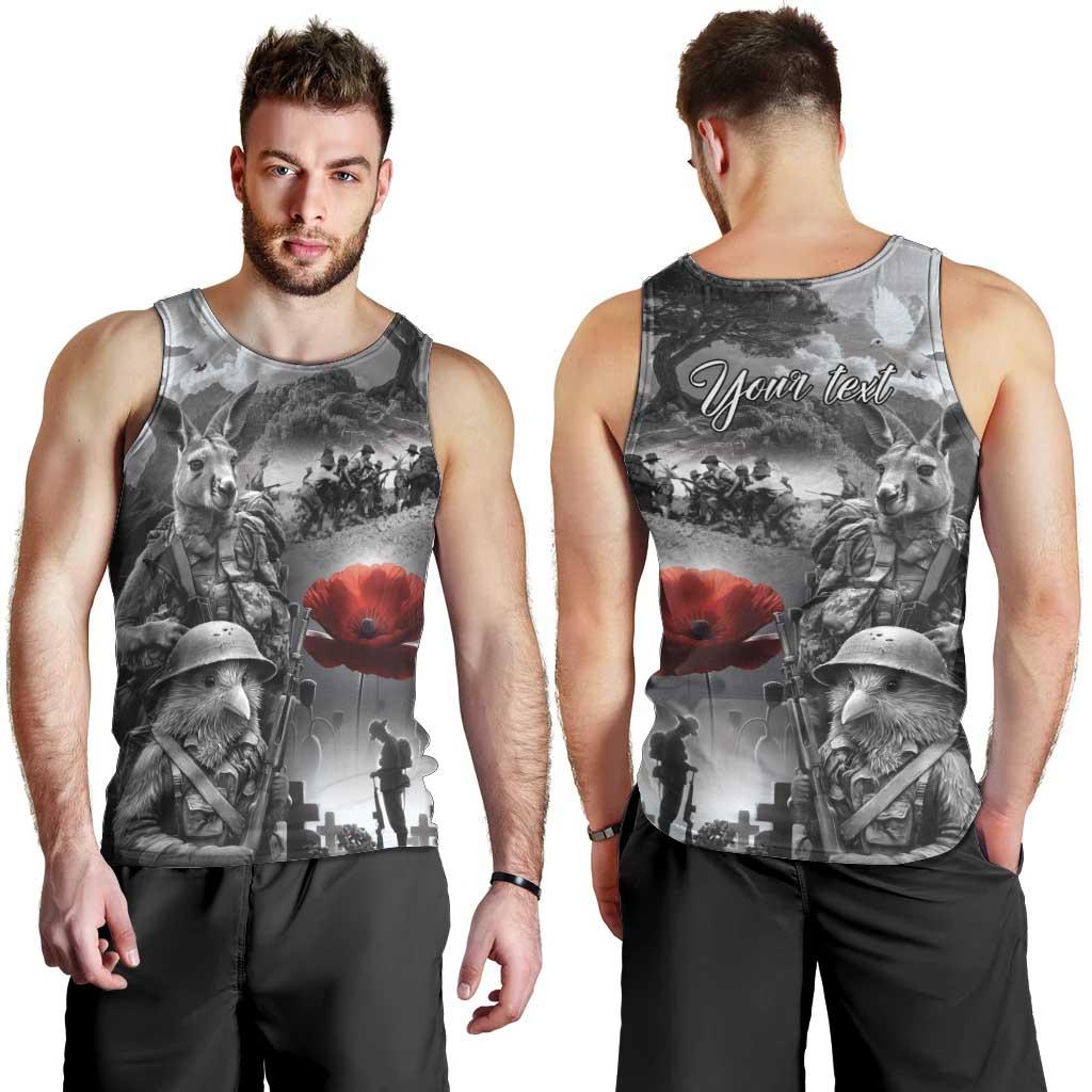 Black ANZAC Day The Battle of Lone Pine Men Tank Top Kiwi-Kangaroo Soldier Lest We Forget LT9 - Polynesian Pride
