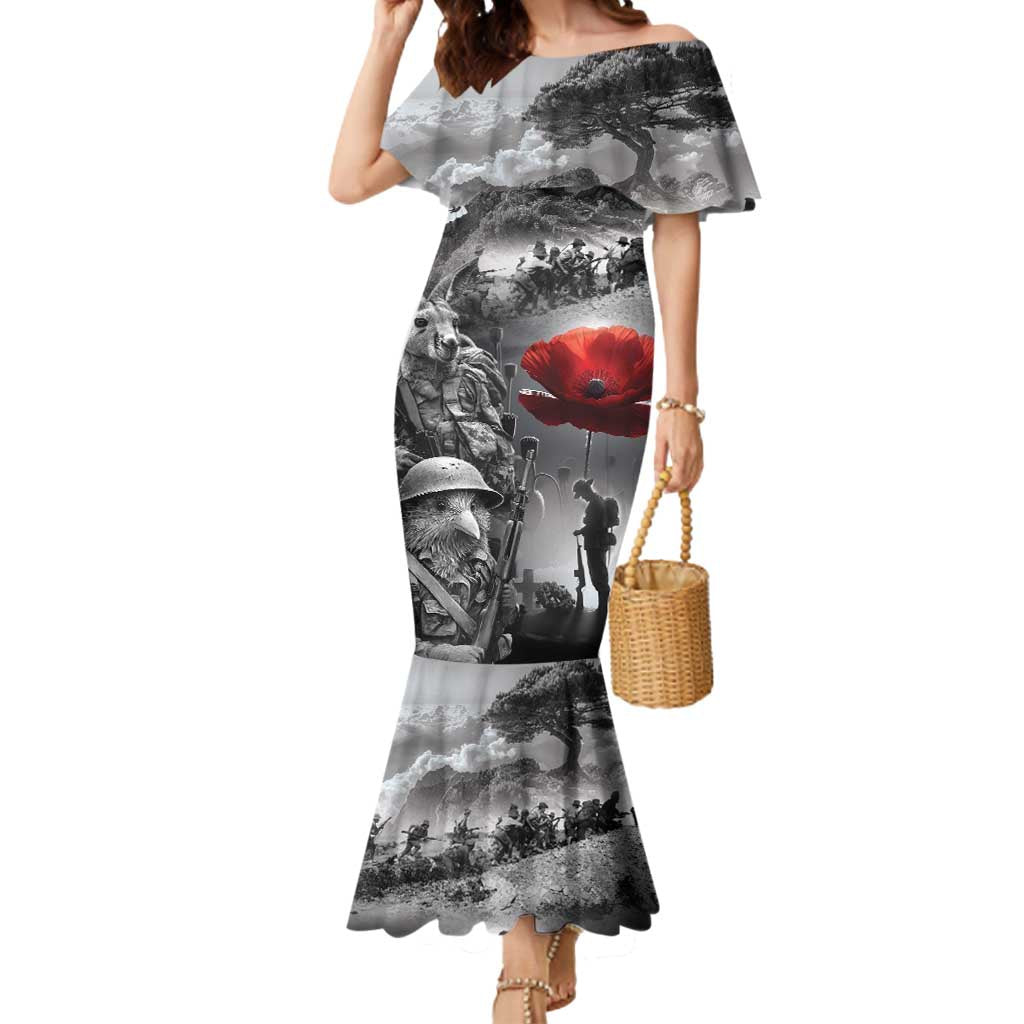 Black ANZAC Day The Battle of Lone Pine Mermaid Dress Kiwi-Kangaroo Soldier Lest We Forget