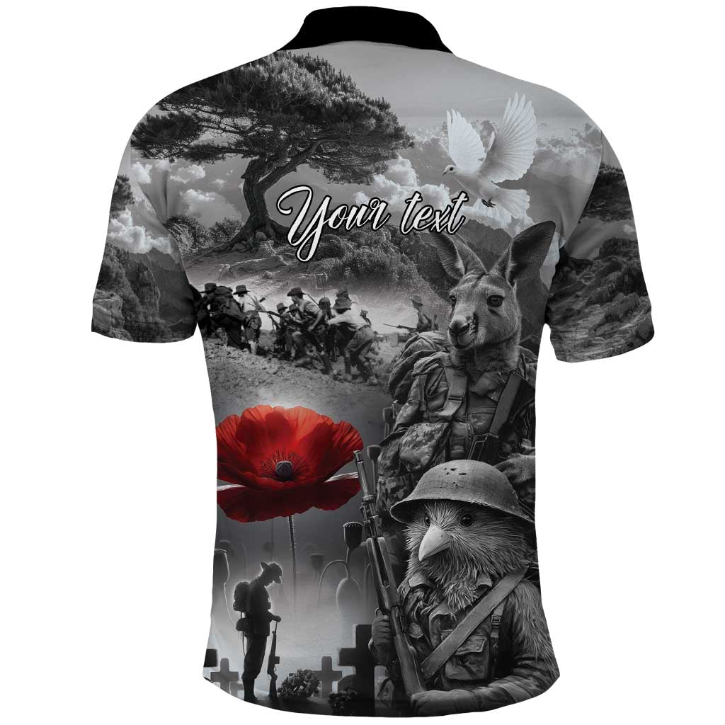 Black ANZAC Day The Battle of Lone Pine Polo Shirt Kiwi-Kangaroo Soldier Lest We Forget