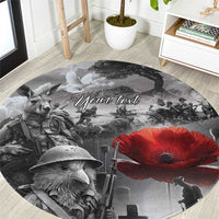 Black ANZAC Day The Battle of Lone Pine Round Carpet Kiwi-Kangaroo Soldier Lest We Forget