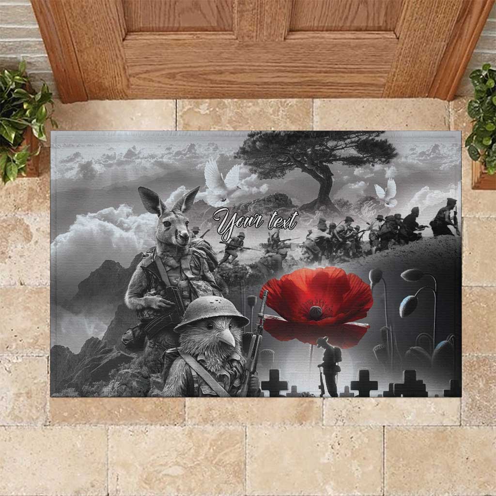 Black ANZAC Day The Battle of Lone Pine Rubber Doormat Kiwi-Kangaroo Soldier Lest We Forget LT9 Black - Polynesian Pride