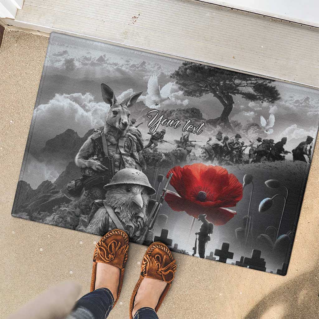 Black ANZAC Day The Battle of Lone Pine Rubber Doormat Kiwi-Kangaroo Soldier Lest We Forget LT9 - Polynesian Pride