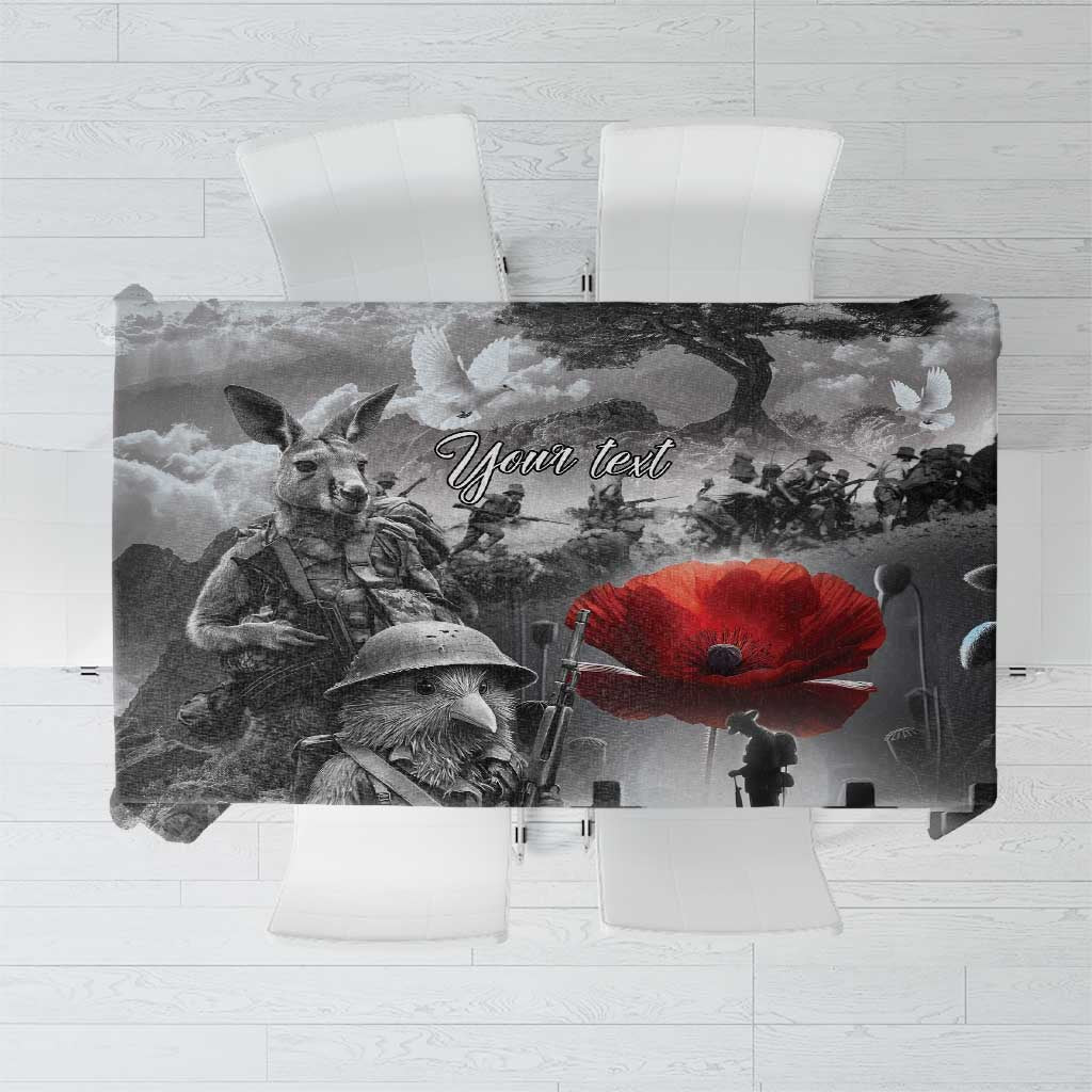 Black ANZAC Day The Battle of Lone Pine Tablecloth Kiwi-Kangaroo Soldier Lest We Forget LT9 Black - Polynesian Pride