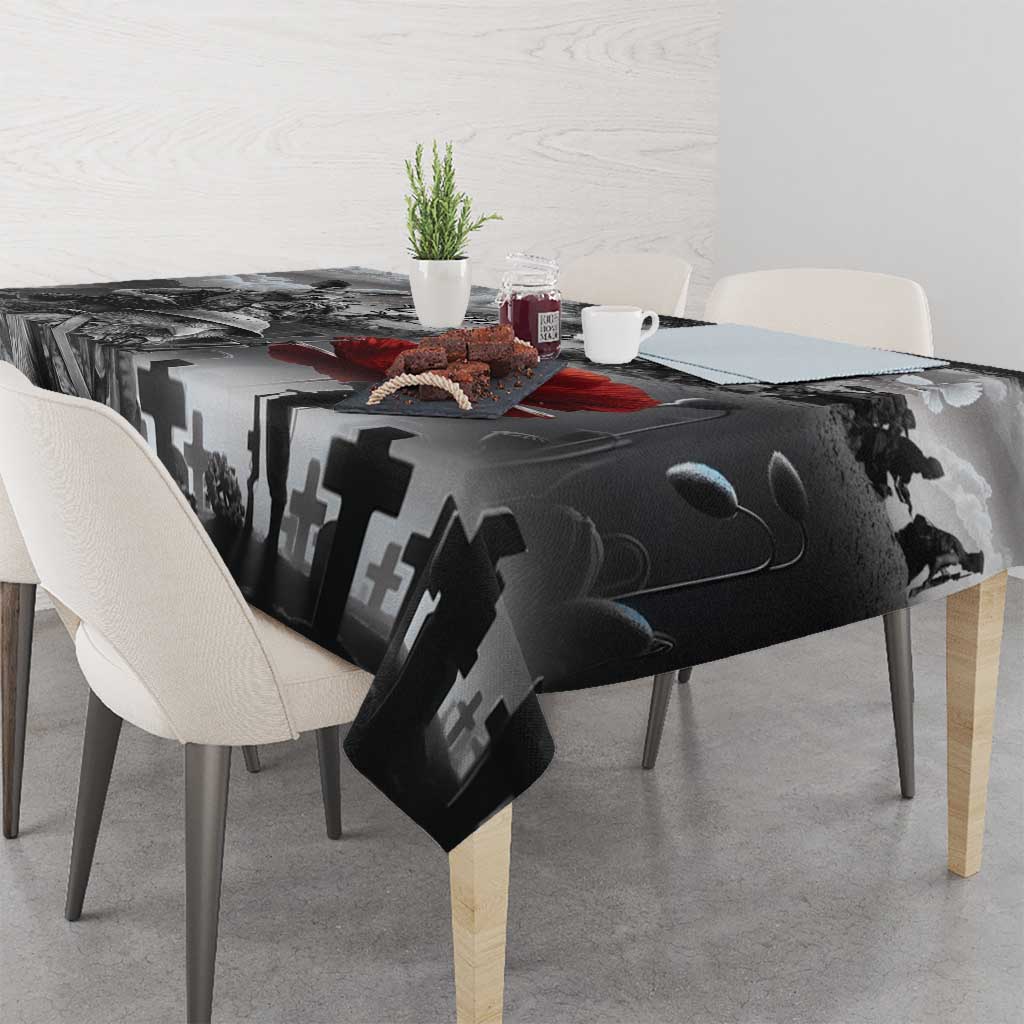 Black ANZAC Day The Battle of Lone Pine Tablecloth Kiwi-Kangaroo Soldier Lest We Forget LT9 - Polynesian Pride