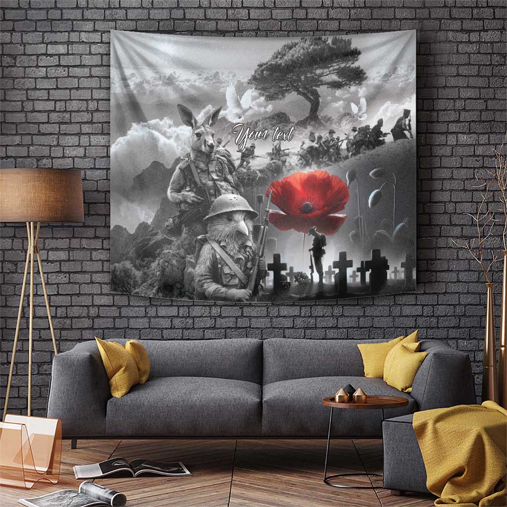 Black ANZAC Day The Battle of Lone Pine Tapestry Kiwi-Kangaroo Soldier Lest We Forget