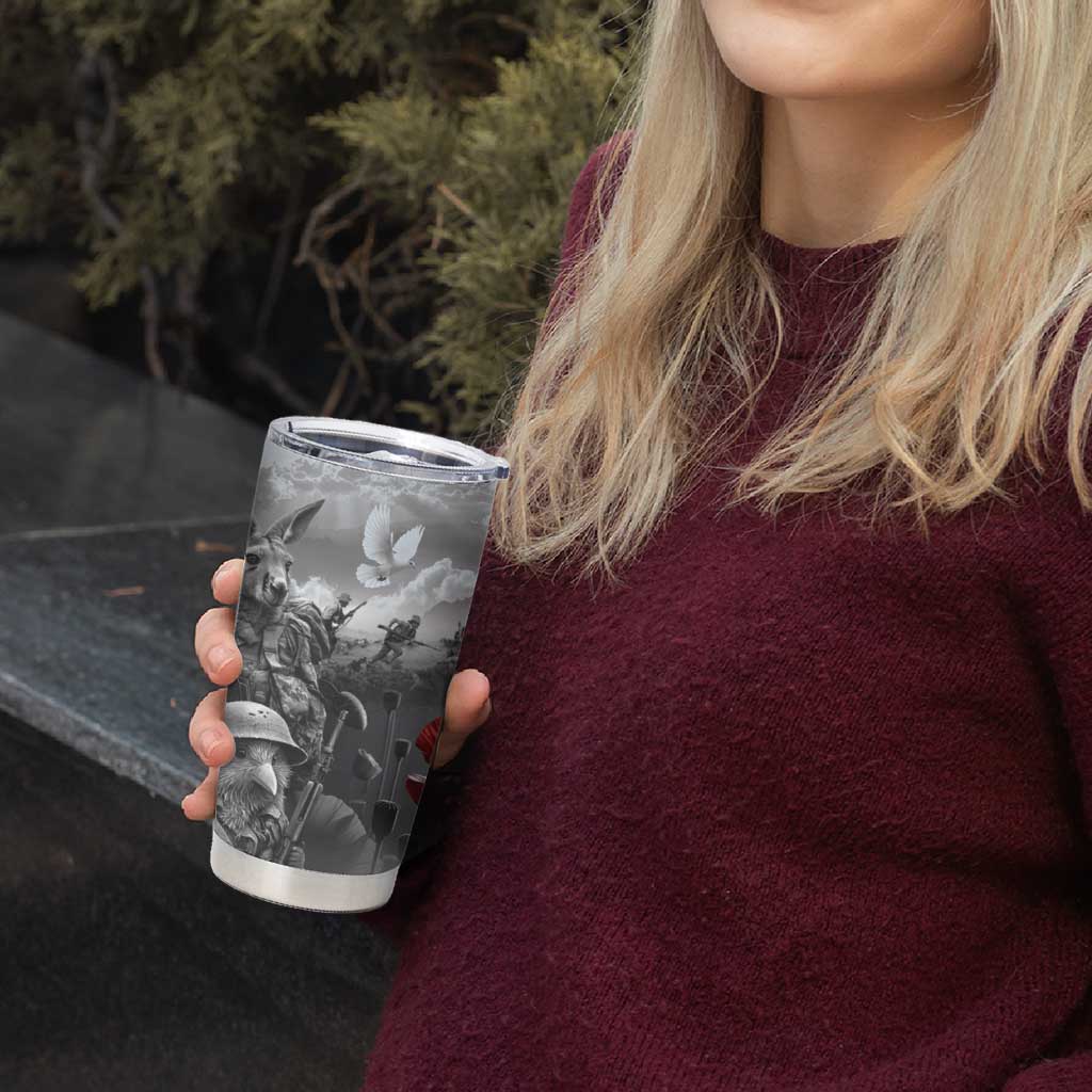 Black ANZAC Day The Battle of Lone Pine Tumbler Cup Kiwi-Kangaroo Soldier Lest We Forget
