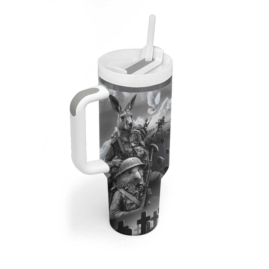 Black ANZAC Day The Battle of Lone Pine Tumbler With Handle Kiwi-Kangaroo Soldier Lest We Forget