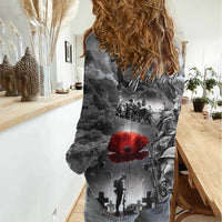 Black ANZAC Day The Battle of Lone Pine Women Casual Shirt Kiwi-Kangaroo Soldier Lest We Forget