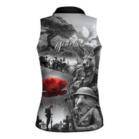 Black ANZAC Day The Battle of Lone Pine Women Sleeveless Polo Shirt Kiwi-Kangaroo Soldier Lest We Forget
