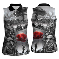 Black ANZAC Day The Battle of Lone Pine Women Sleeveless Polo Shirt Kiwi-Kangaroo Soldier Lest We Forget