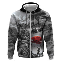 Black ANZAC Day The Battle of Lone Pine Zip Hoodie Kiwi-Kangaroo Soldier Lest We Forget