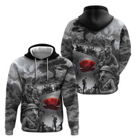 Black ANZAC Day The Battle of Lone Pine Zip Hoodie Kiwi-Kangaroo Soldier Lest We Forget