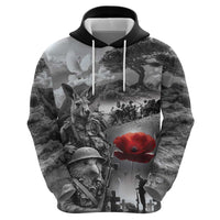 Black ANZAC Day The Battle of Lone Pine Zip Hoodie Kiwi-Kangaroo Soldier Lest We Forget