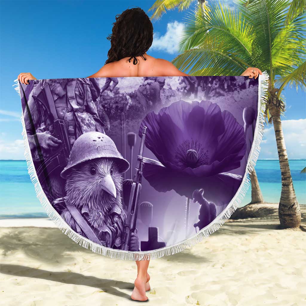 Purple ANZAC Day The Battle of Lone Pine Beach Blanket Kiwi-Kangaroo Soldier Lest We Forget