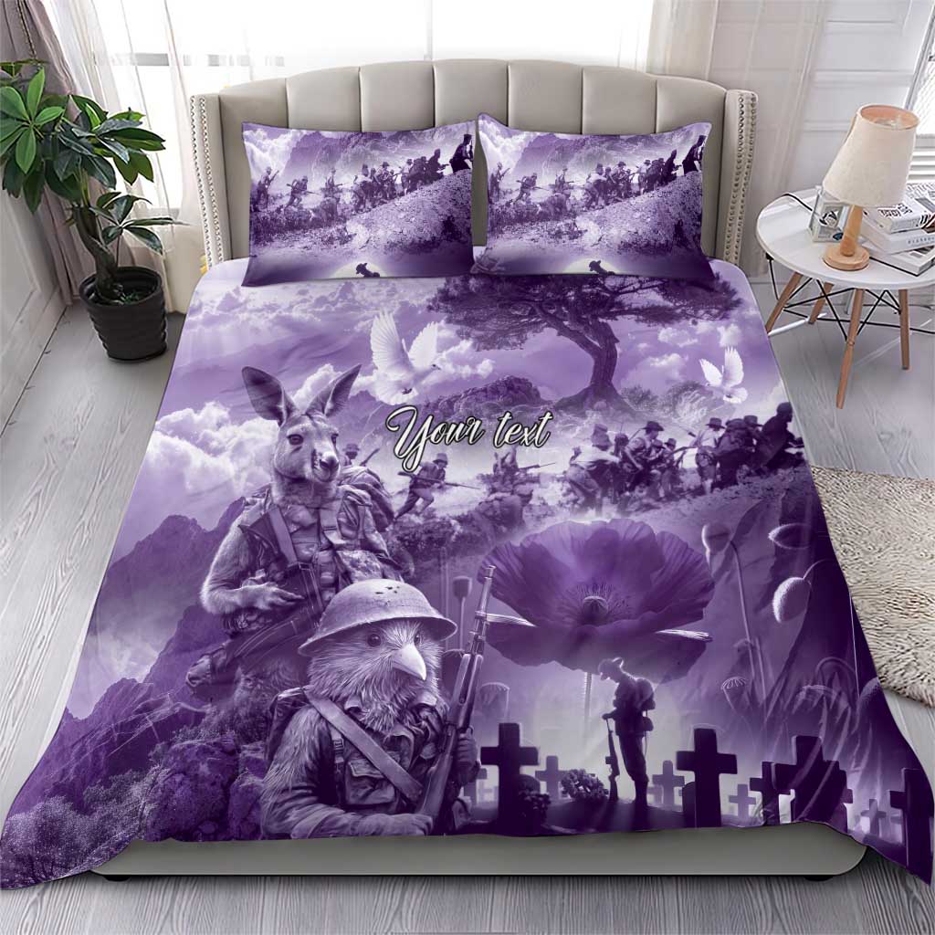 Purple ANZAC Day The Battle of Lone Pine Bedding Set Kiwi-Kangaroo Soldier Lest We Forget