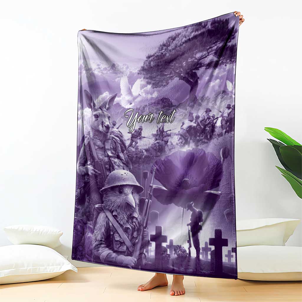 Purple ANZAC Day The Battle of Lone Pine Blanket Kiwi-Kangaroo Soldier Lest We Forget LT9 - Polynesian Pride