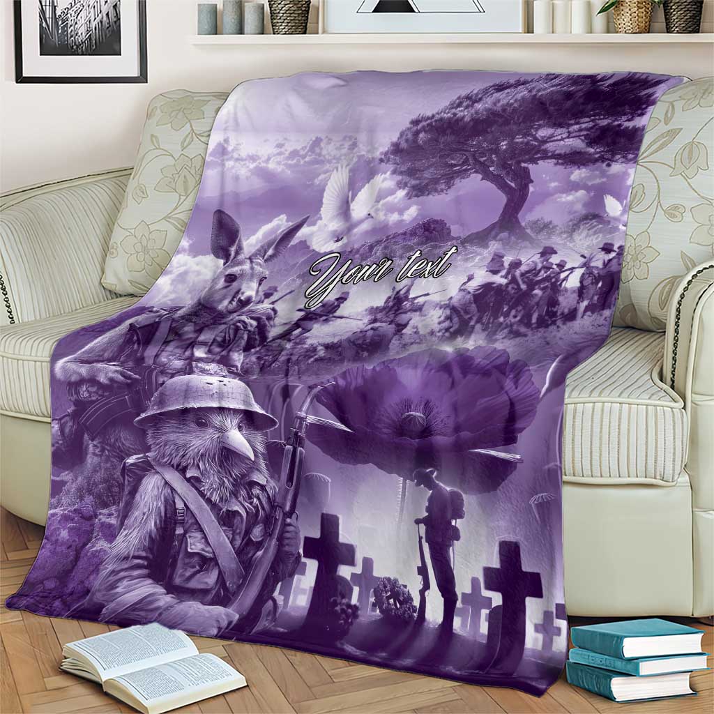 Purple ANZAC Day The Battle of Lone Pine Blanket Kiwi-Kangaroo Soldier Lest We Forget LT9 - Polynesian Pride