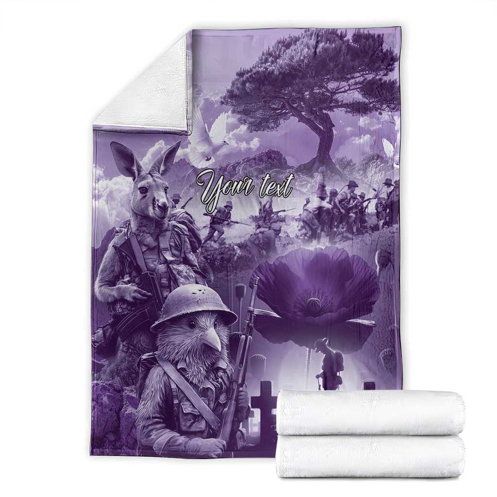 Purple ANZAC Day The Battle of Lone Pine Blanket Kiwi-Kangaroo Soldier Lest We Forget LT9 - Polynesian Pride