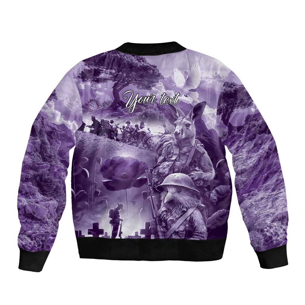 Purple ANZAC Day The Battle of Lone Pine Bomber Jacket Kiwi-Kangaroo Soldier Lest We Forget