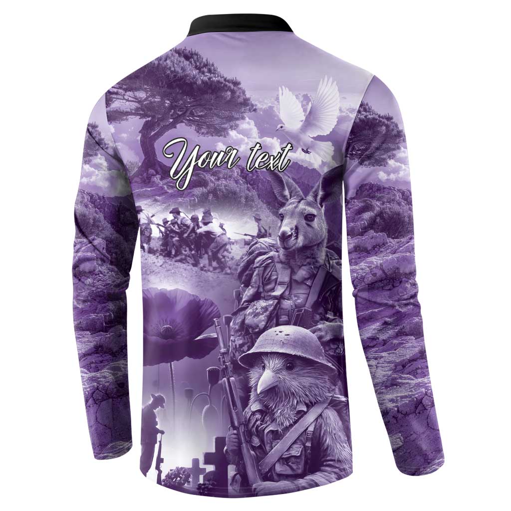 Purple ANZAC Day The Battle of Lone Pine Button Sweatshirt Kiwi-Kangaroo Soldier Lest We Forget LT9 - Polynesian Pride
